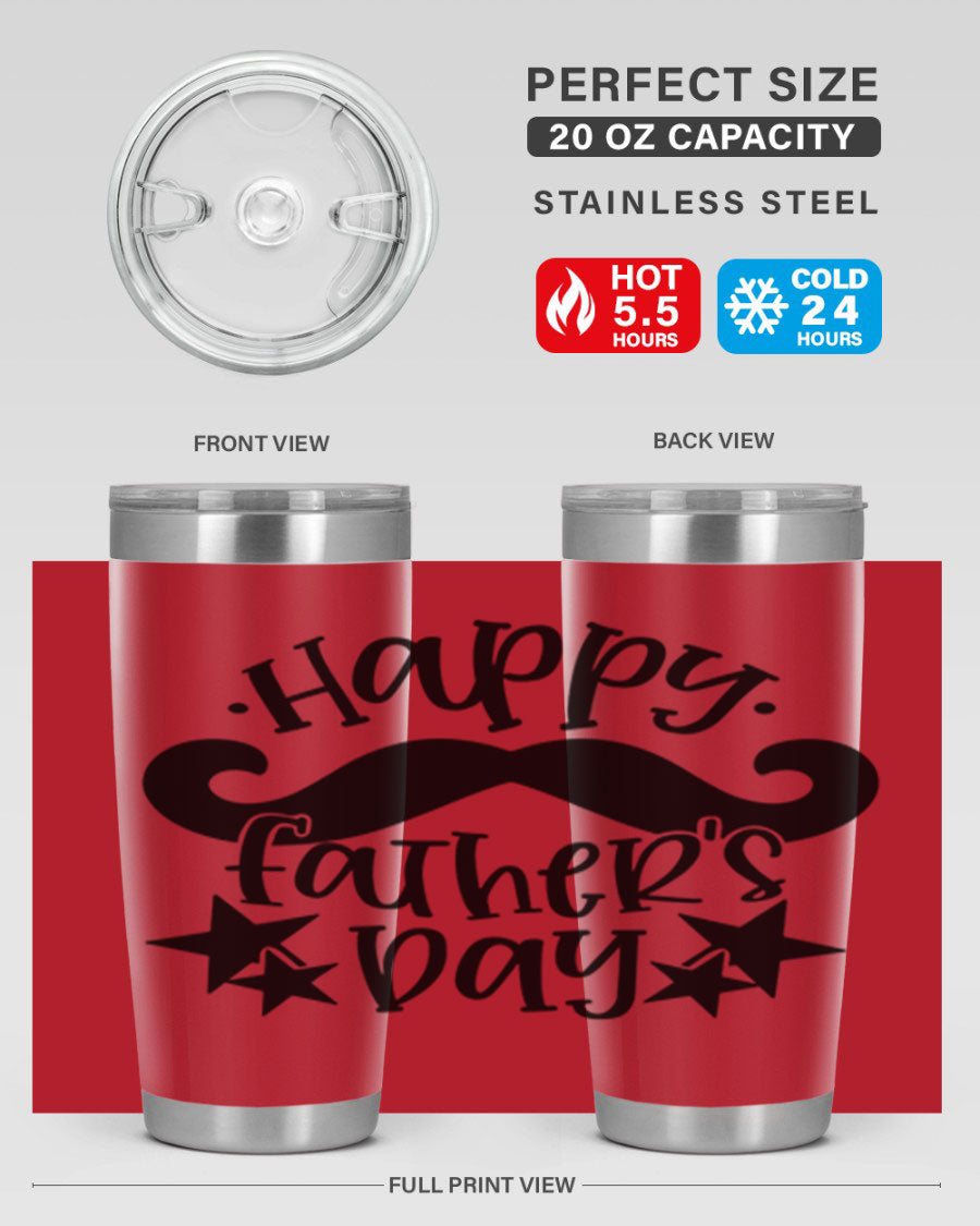 Happy Father's Day 20oz Tumbler made of stainless steel with a drink-thru lid, designed to keep beverages hot or cold.