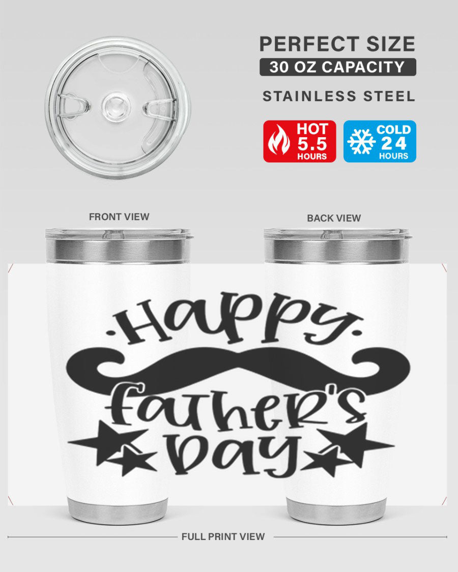 Happy Father's Day 20oz Tumbler made of stainless steel with a drink-thru lid, designed to keep beverages hot or cold.