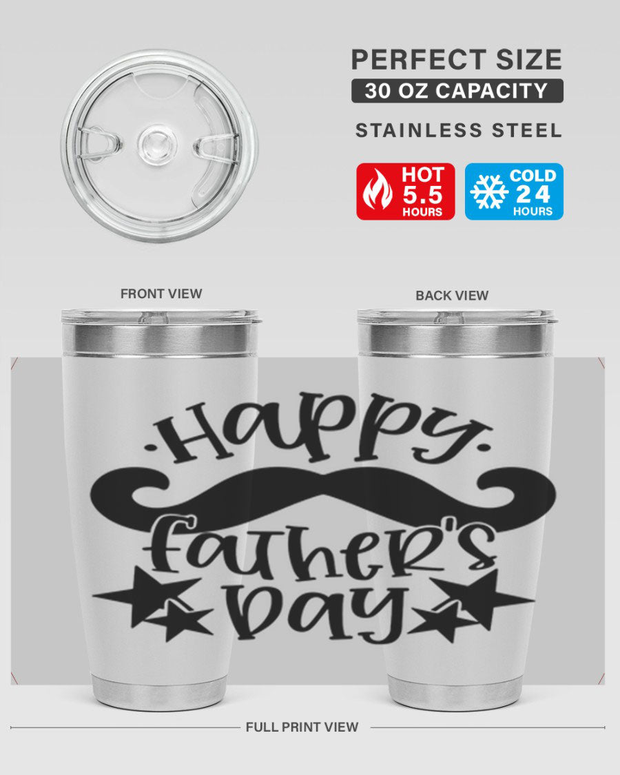 Happy Father's Day 20oz Tumbler made of stainless steel with a drink-thru lid, designed to keep beverages hot or cold.