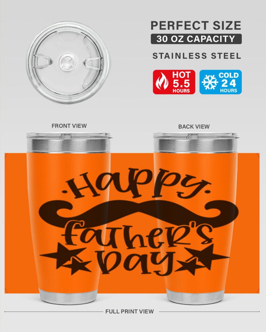 Happy Father's Day 20oz Tumbler made of stainless steel with a drink-thru lid, designed to keep beverages hot or cold.