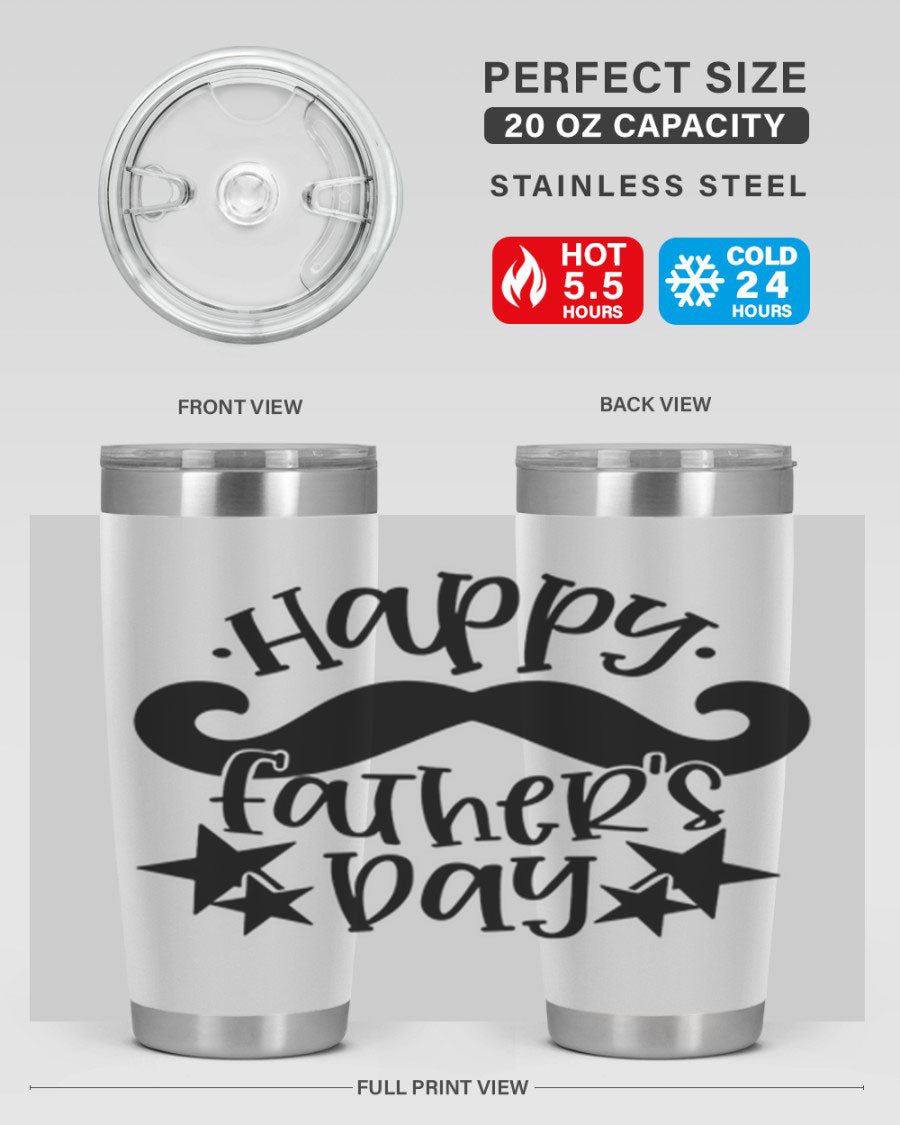 Happy Father's Day 20oz Tumbler made of stainless steel with a drink-thru lid, designed to keep beverages hot or cold.