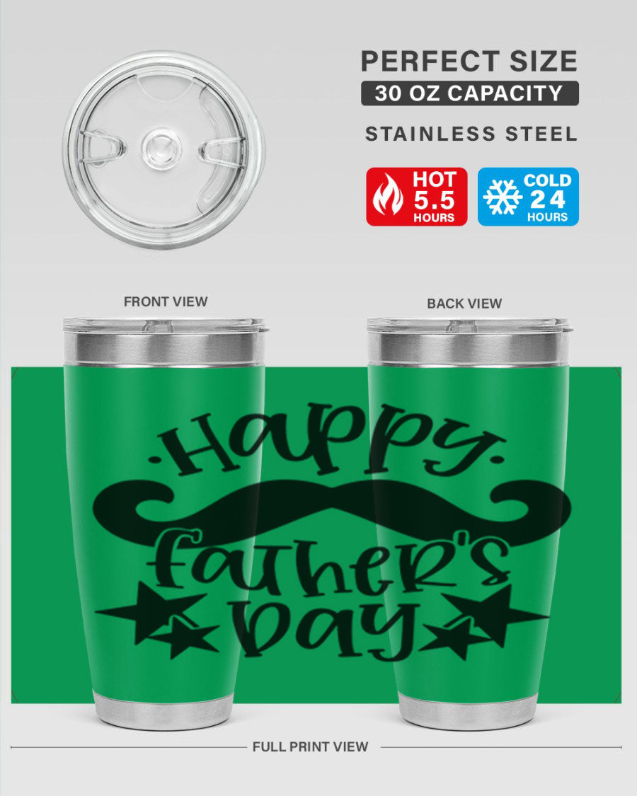 Happy Father's Day 20oz Tumbler made of stainless steel with a drink-thru lid, designed to keep beverages hot or cold.