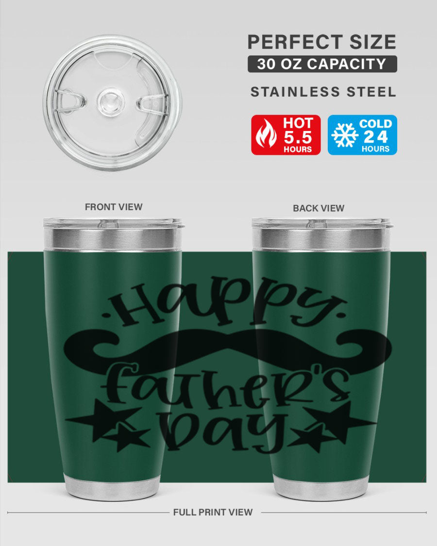 Happy Father's Day 20oz Tumbler made of stainless steel with a drink-thru lid, designed to keep beverages hot or cold.