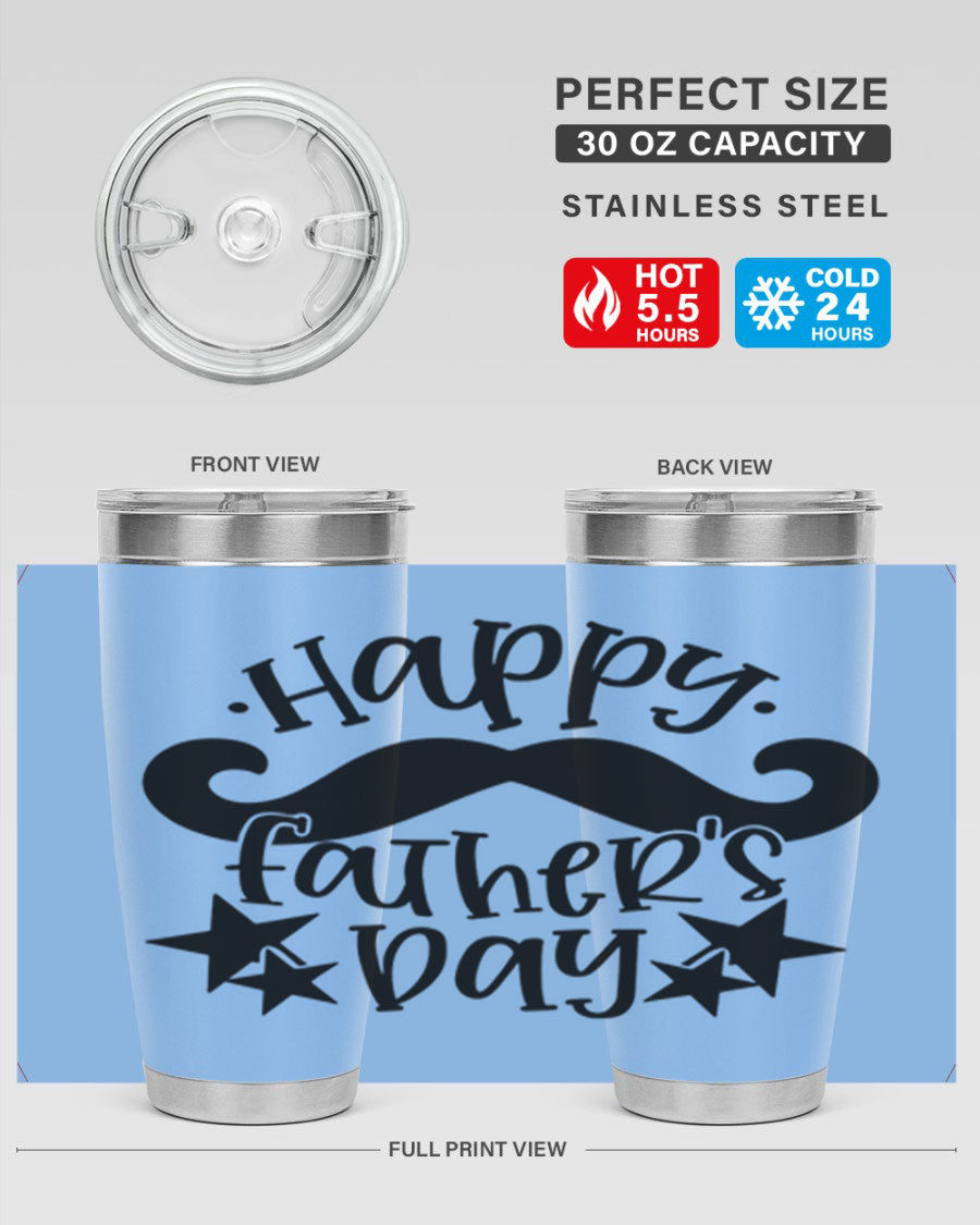 Happy Father's Day 20oz Tumbler made of stainless steel with a drink-thru lid, designed to keep beverages hot or cold.