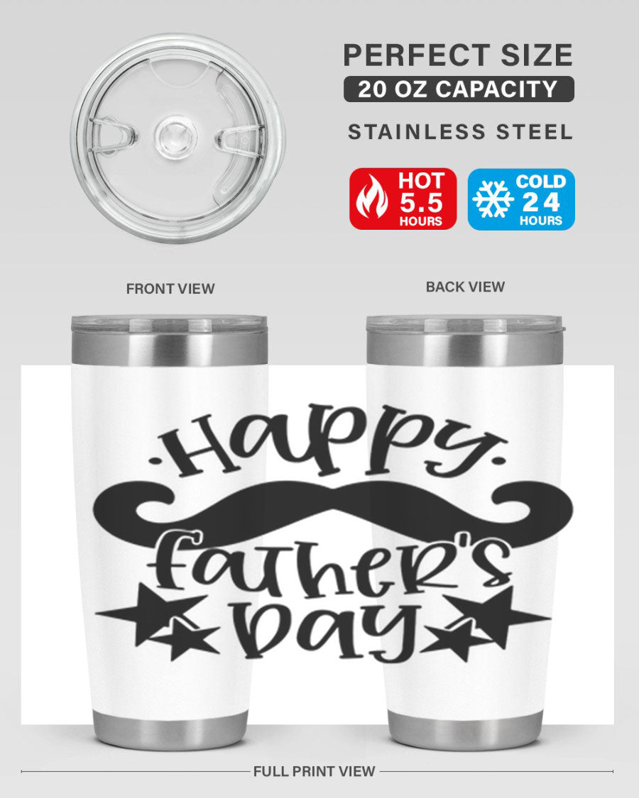 Happy Father's Day 20oz Tumbler made of stainless steel with a drink-thru lid, designed to keep beverages hot or cold.