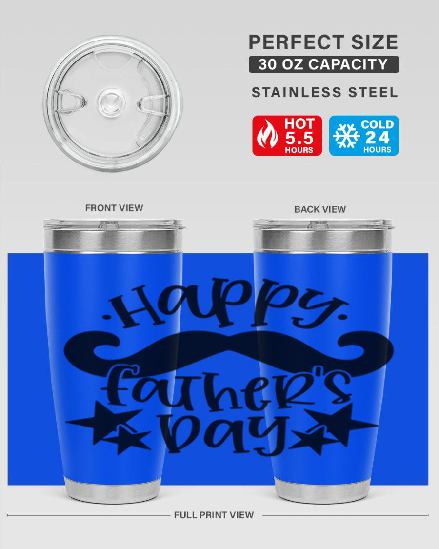 Happy Father's Day 20oz Tumbler made of stainless steel with a drink-thru lid, designed to keep beverages hot or cold.