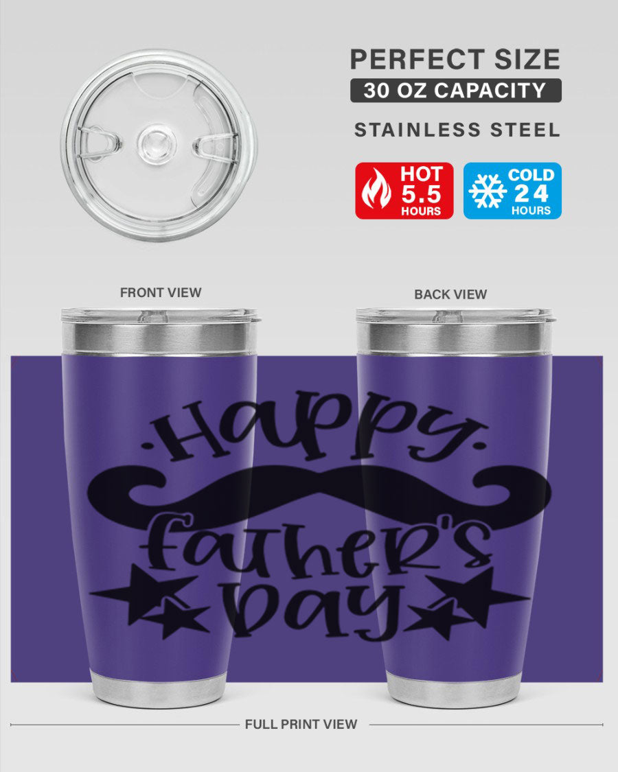 Happy Father's Day 20oz Tumbler made of stainless steel with a drink-thru lid, designed to keep beverages hot or cold.