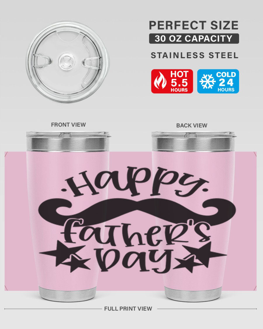 Happy Father's Day 20oz Tumbler made of stainless steel with a drink-thru lid, designed to keep beverages hot or cold.