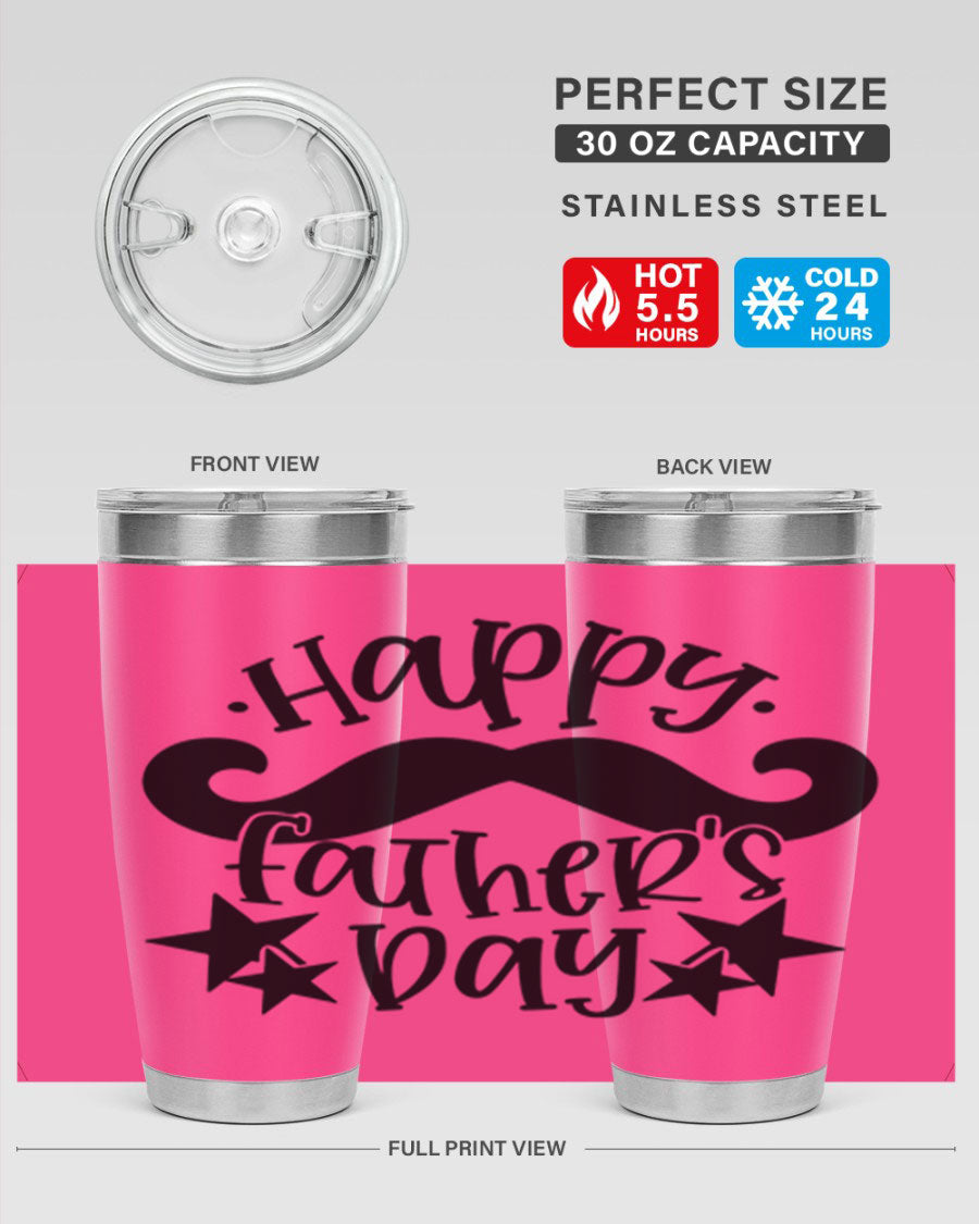 Happy Father's Day 20oz Tumbler made of stainless steel with a drink-thru lid, designed to keep beverages hot or cold.