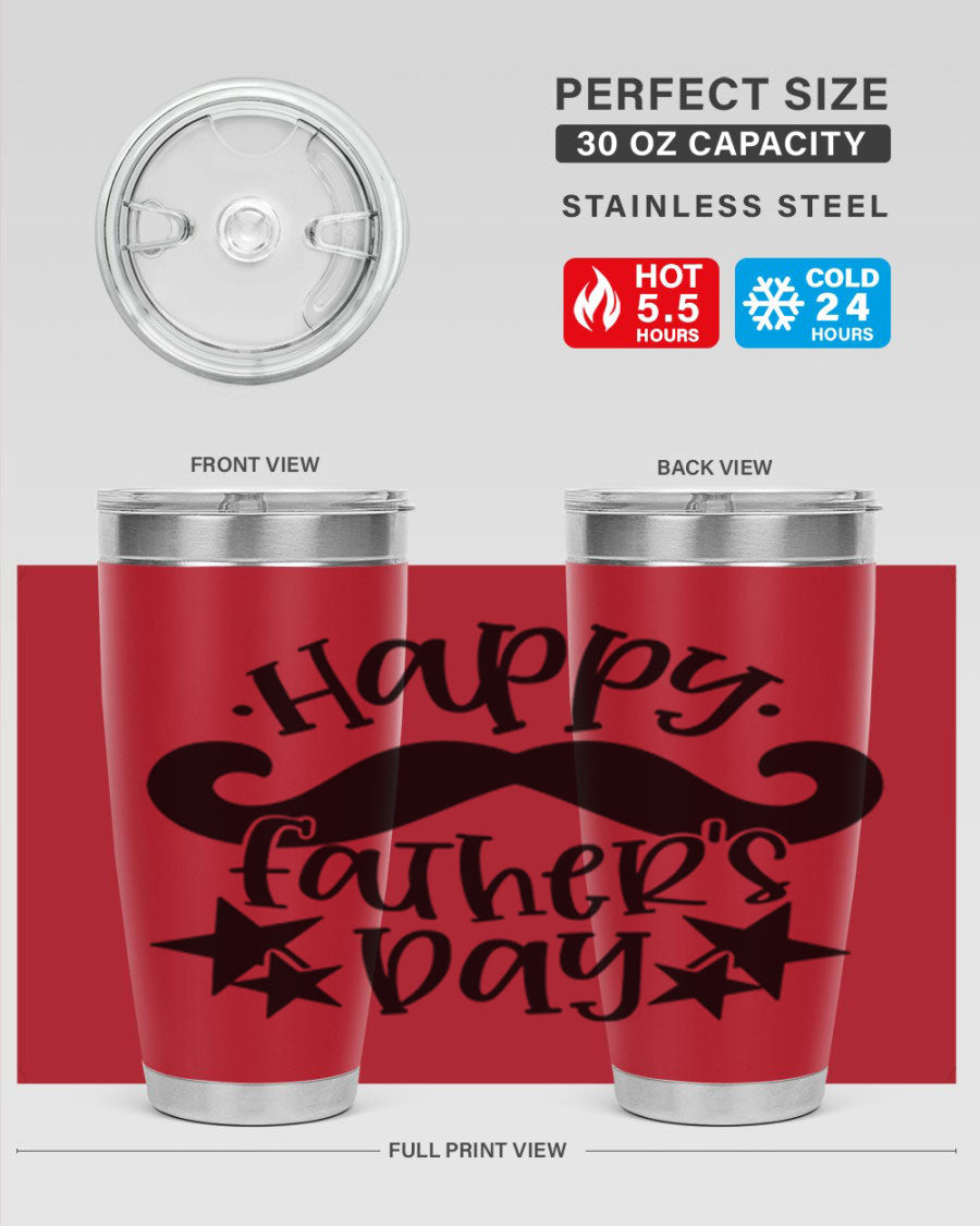 Happy Father's Day 20oz Tumbler made of stainless steel with a drink-thru lid, designed to keep beverages hot or cold.