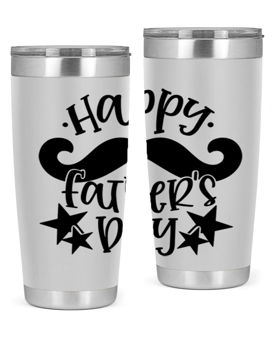 Happy Father's Day 20oz Tumbler made of stainless steel with a drink-thru lid, designed to keep beverages hot or cold.