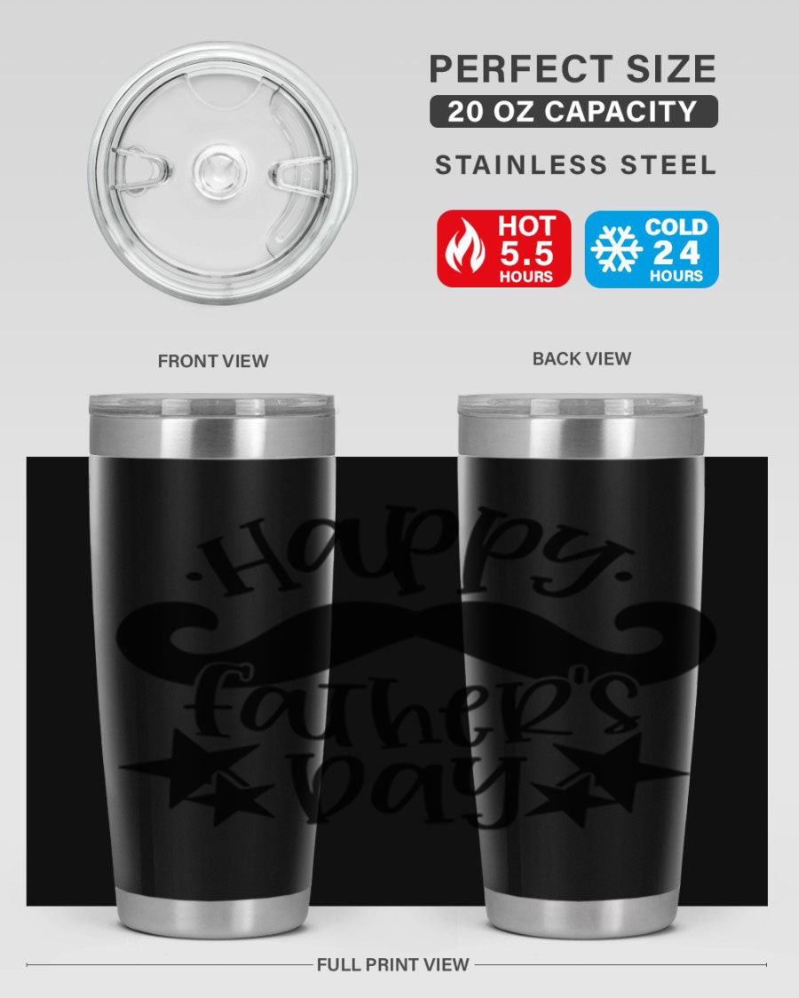 Happy Father's Day 20oz Tumbler made of stainless steel with a drink-thru lid, designed to keep beverages hot or cold.