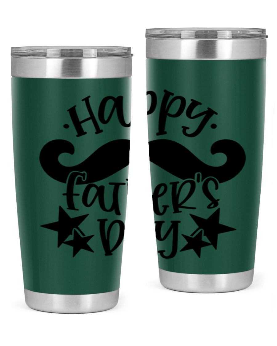 Happy Father's Day 20oz Tumbler made of stainless steel with a drink-thru lid, designed to keep beverages hot or cold.