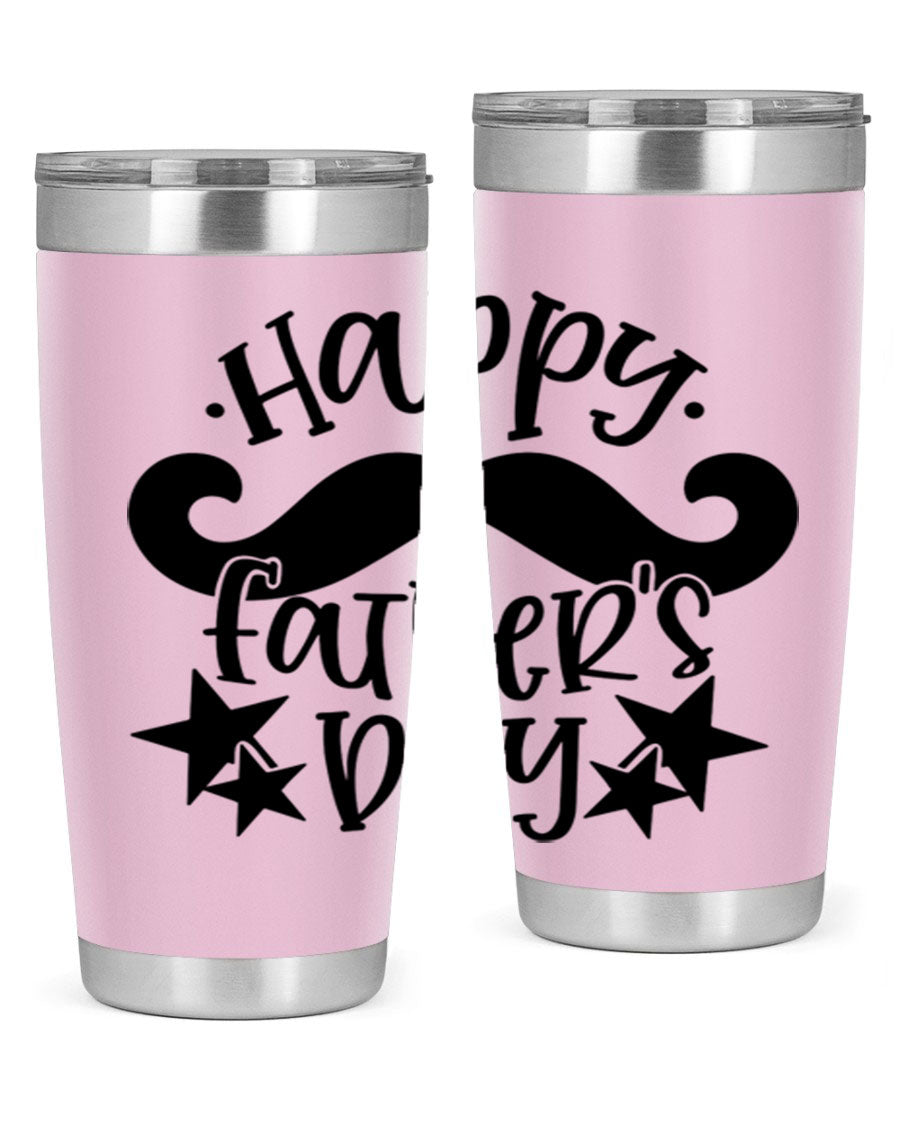 Happy Father's Day 20oz Tumbler made of stainless steel with a drink-thru lid, designed to keep beverages hot or cold.