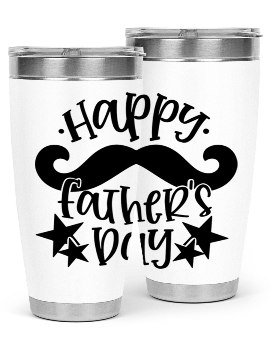 Happy Father's Day 20oz Tumbler made of stainless steel with a drink-thru lid, designed to keep beverages hot or cold.