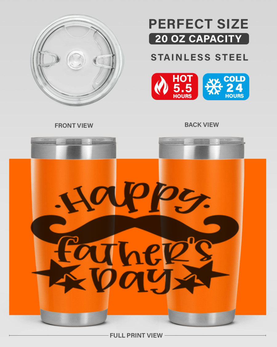 Happy Father's Day 20oz Tumbler made of stainless steel with a drink-thru lid, designed to keep beverages hot or cold.