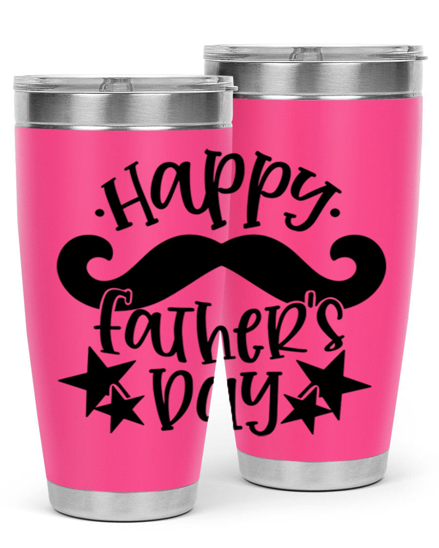 Happy Father's Day 20oz Tumbler made of stainless steel with a drink-thru lid, designed to keep beverages hot or cold.