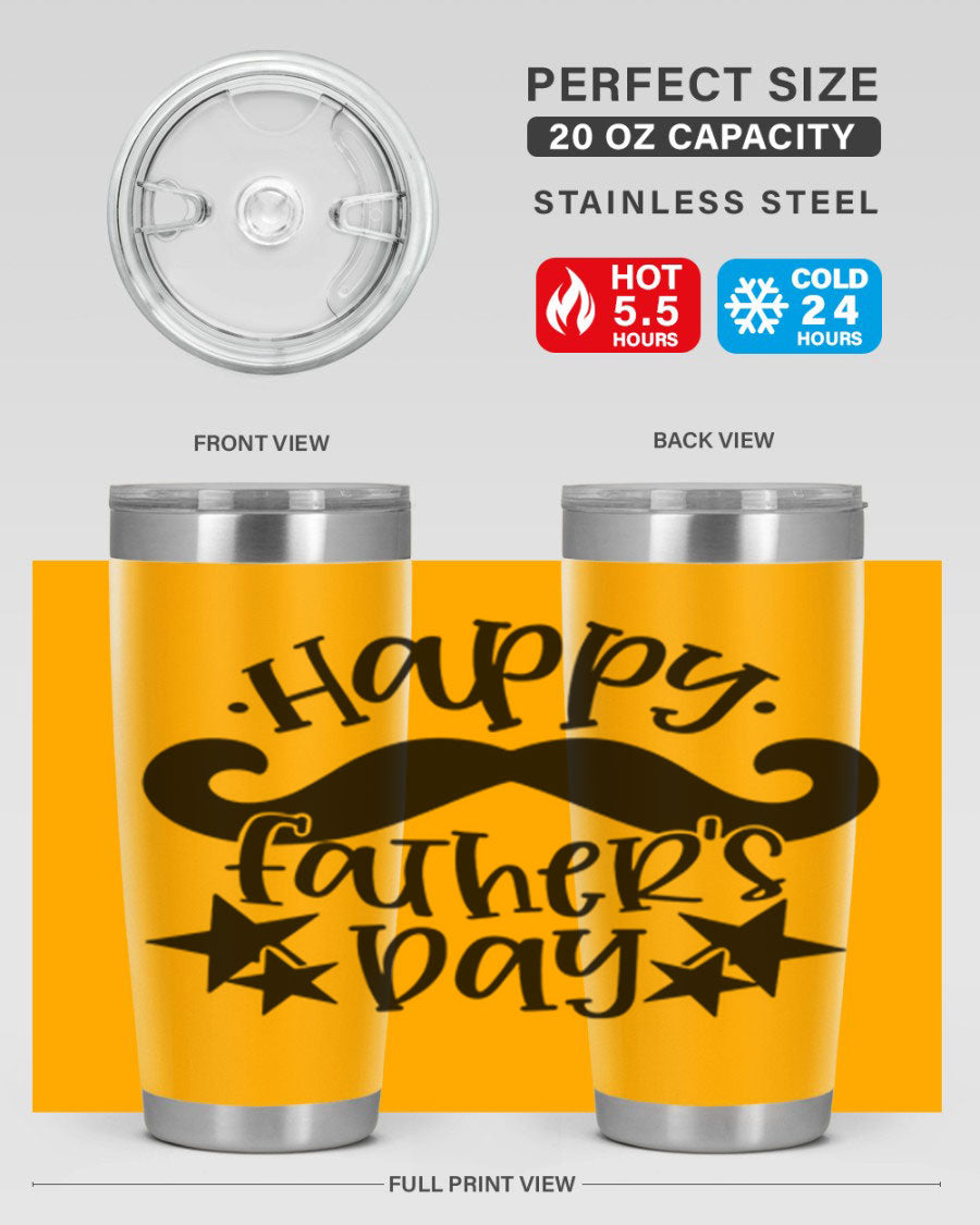 Happy Father's Day 20oz Tumbler made of stainless steel with a drink-thru lid, designed to keep beverages hot or cold.