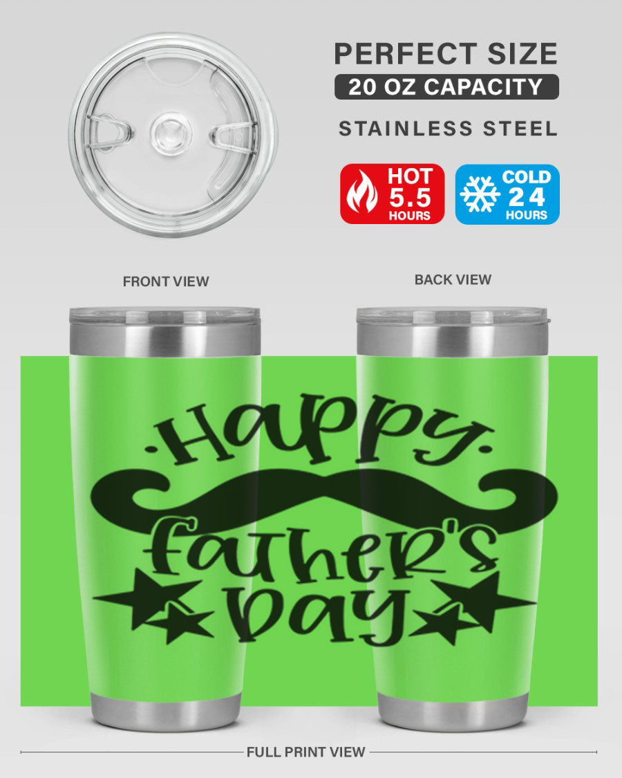 Happy Father's Day 20oz Tumbler made of stainless steel with a drink-thru lid, designed to keep beverages hot or cold.