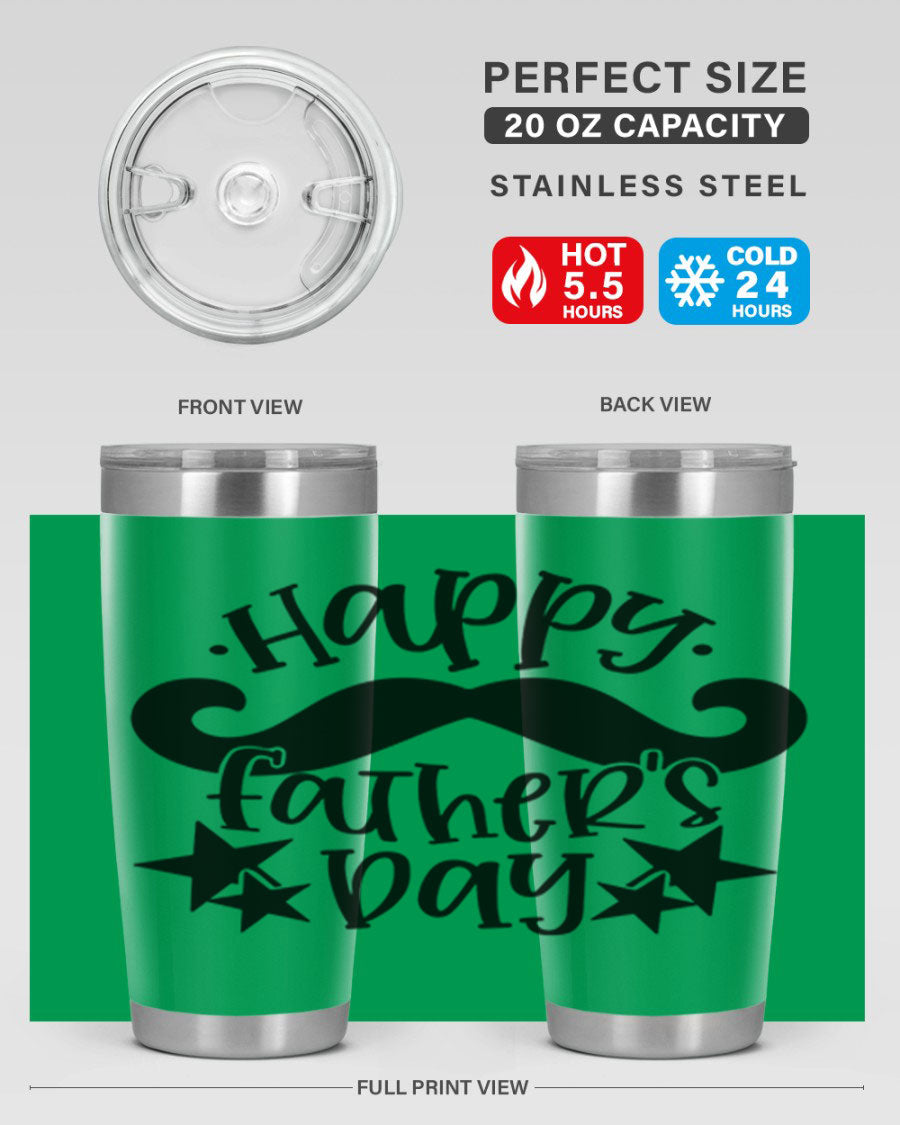 Happy Father's Day 20oz Tumbler made of stainless steel with a drink-thru lid, designed to keep beverages hot or cold.