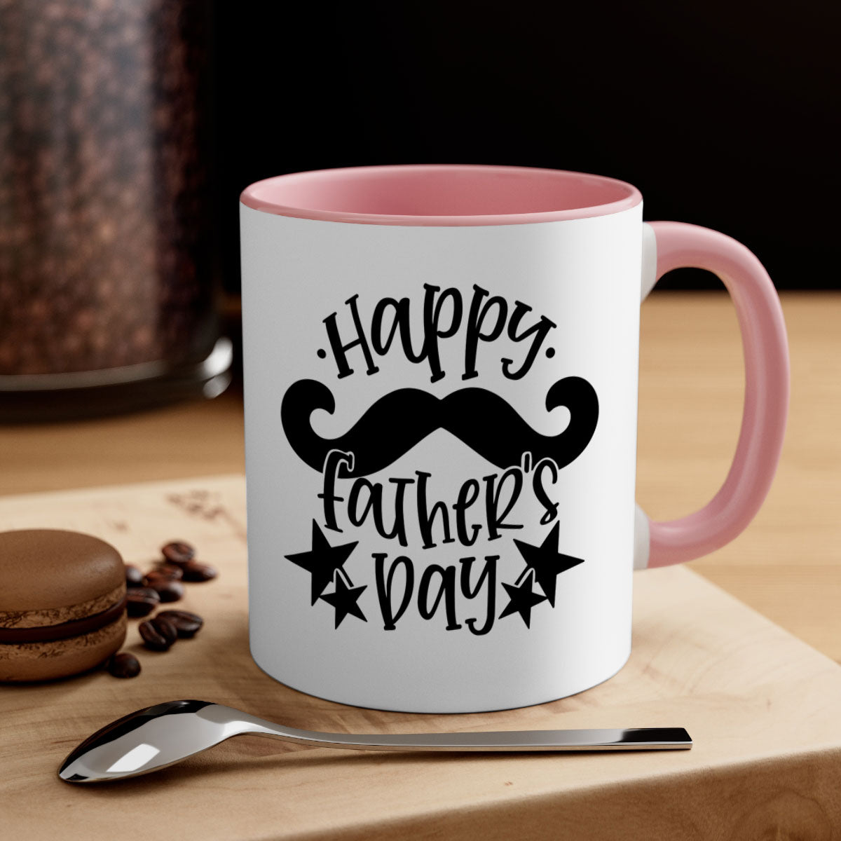 Happy Father's Day Mug with colorful handle and glossy finish, available in multiple colors and sizes.