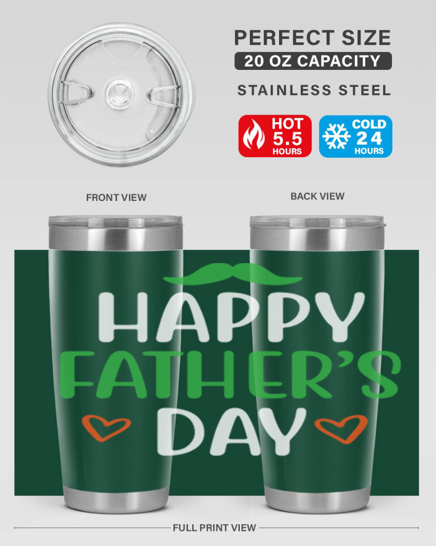Happy Father's Day 20oz Tumbler made of stainless steel with copper lining, featuring a drink-thru lid, perfect for hot and cold beverages.