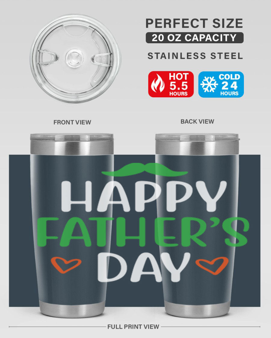 Happy Father's Day 20oz Tumbler made of stainless steel with copper lining, featuring a drink-thru lid, perfect for hot and cold beverages.