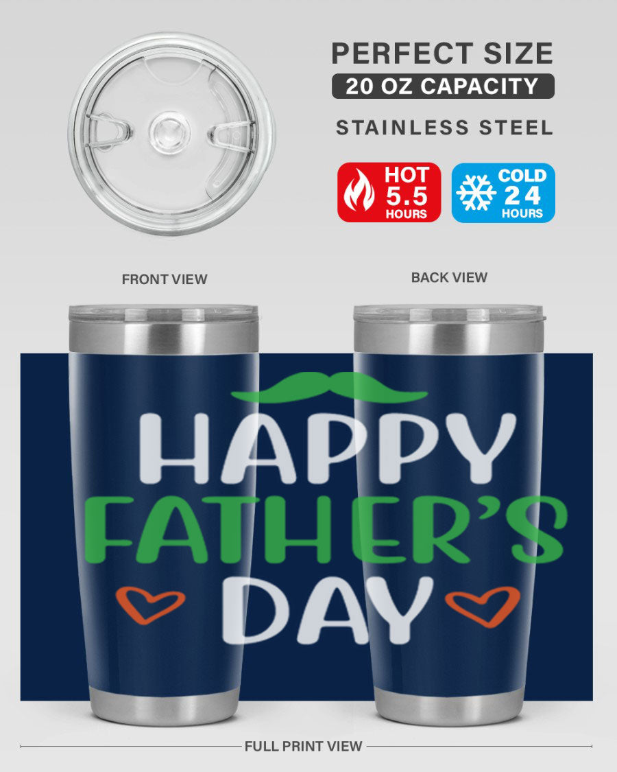 Happy Father's Day 20oz Tumbler made of stainless steel with copper lining, featuring a drink-thru lid, perfect for hot and cold beverages.