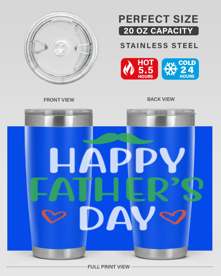 Happy Father's Day 20oz Tumbler made of stainless steel with copper lining, featuring a drink-thru lid, perfect for hot and cold beverages.