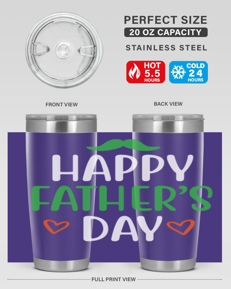 Happy Father's Day 20oz Tumbler made of stainless steel with copper lining, featuring a drink-thru lid, perfect for hot and cold beverages.