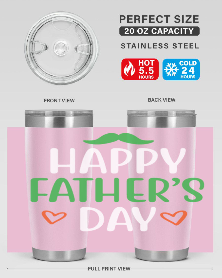 Happy Father's Day 20oz Tumbler made of stainless steel with copper lining, featuring a drink-thru lid, perfect for hot and cold beverages.