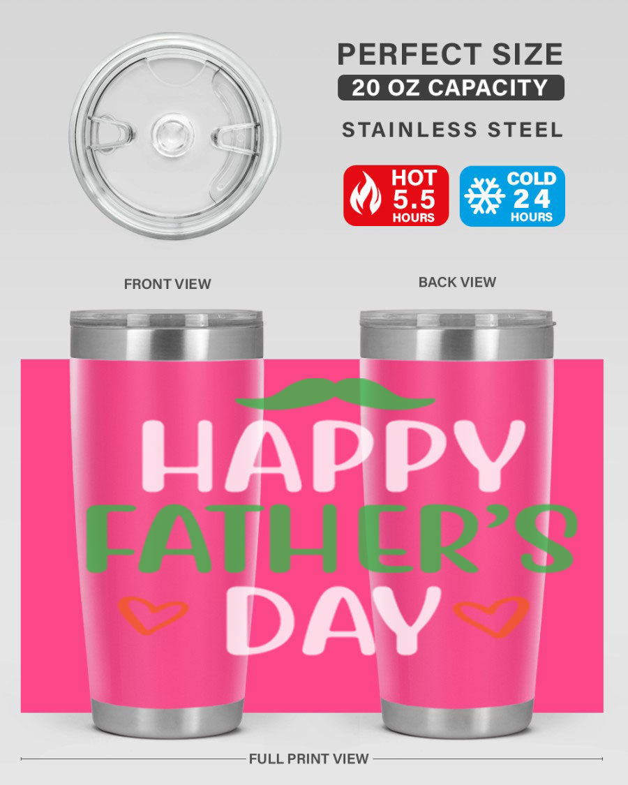 Happy Father's Day 20oz Tumbler made of stainless steel with copper lining, featuring a drink-thru lid, perfect for hot and cold beverages.
