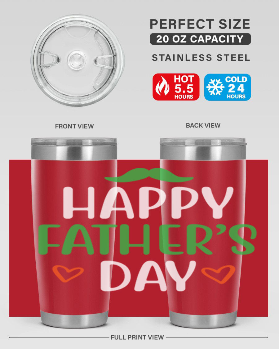 Happy Father's Day 20oz Tumbler made of stainless steel with copper lining, featuring a drink-thru lid, perfect for hot and cold beverages.