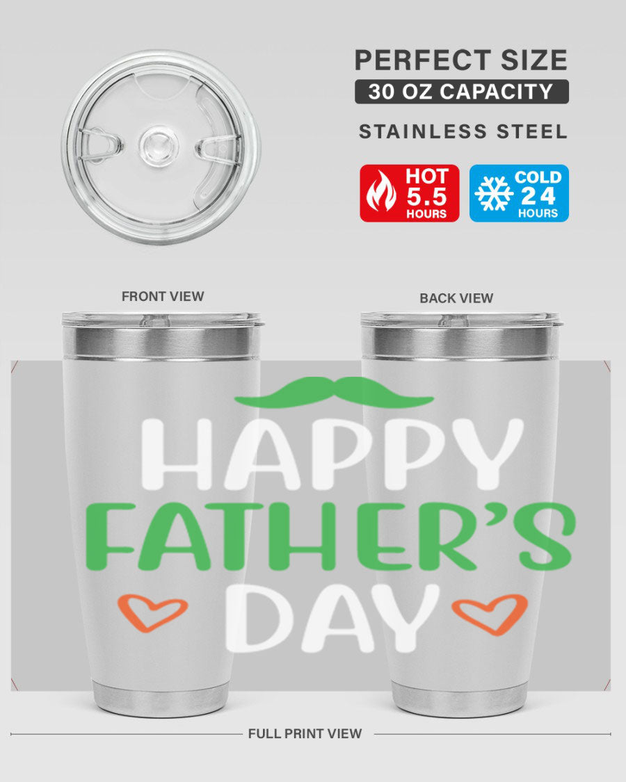 Happy Father's Day 20oz Tumbler made of stainless steel with copper lining, featuring a drink-thru lid, perfect for hot and cold beverages.
