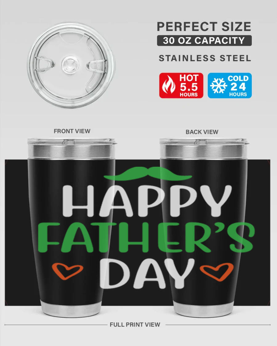 Happy Father's Day 20oz Tumbler made of stainless steel with copper lining, featuring a drink-thru lid, perfect for hot and cold beverages.
