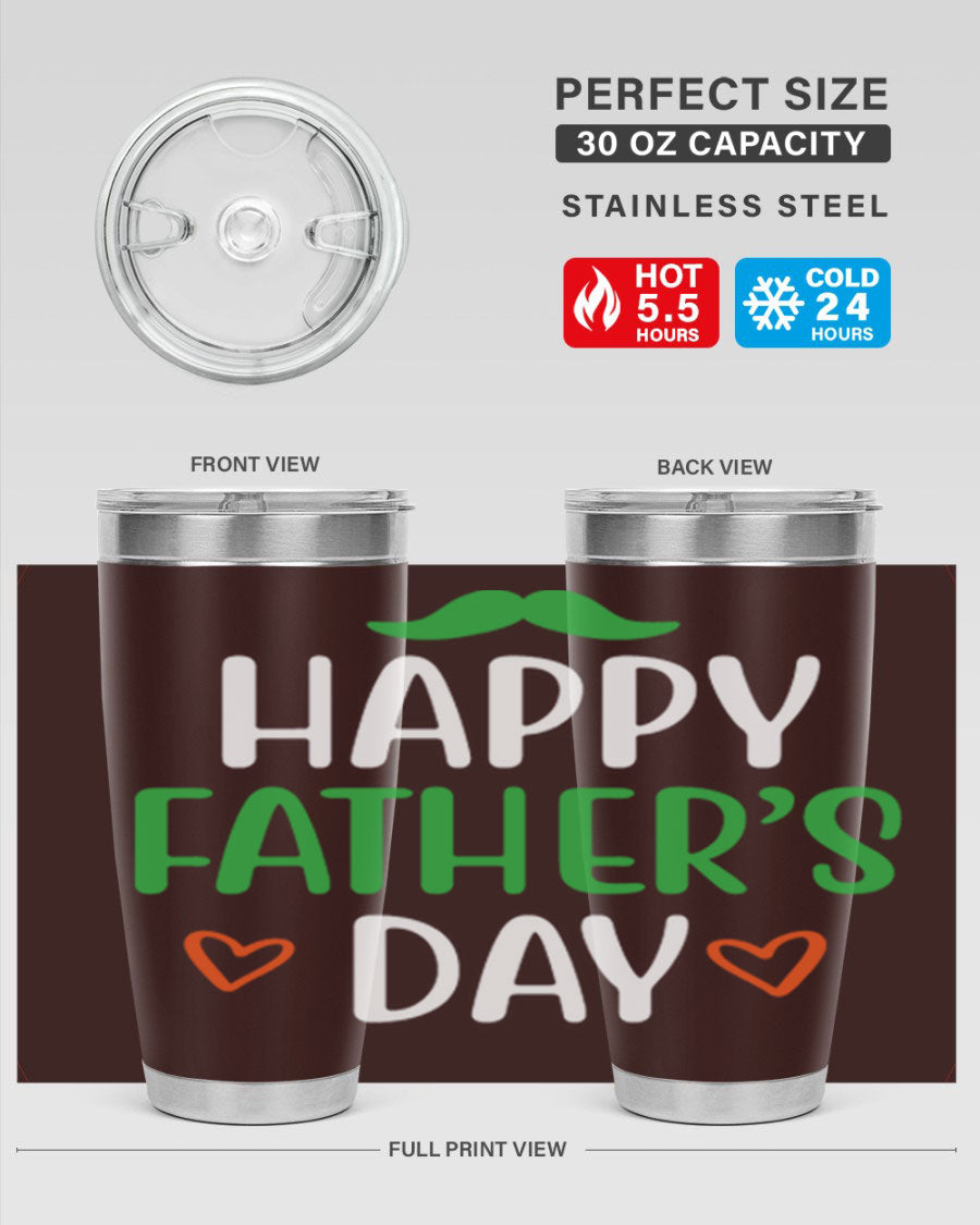 Happy Father's Day 20oz Tumbler made of stainless steel with copper lining, featuring a drink-thru lid, perfect for hot and cold beverages.