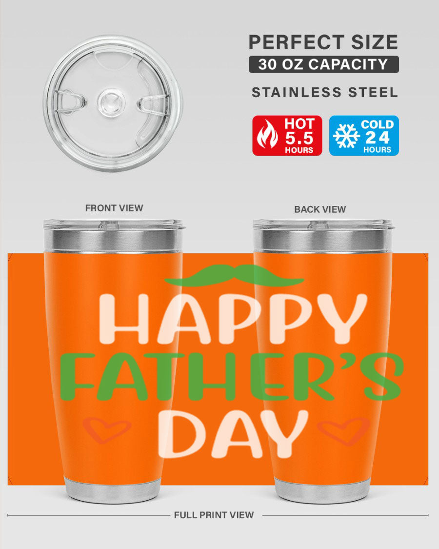 Happy Father's Day 20oz Tumbler made of stainless steel with copper lining, featuring a drink-thru lid, perfect for hot and cold beverages.
