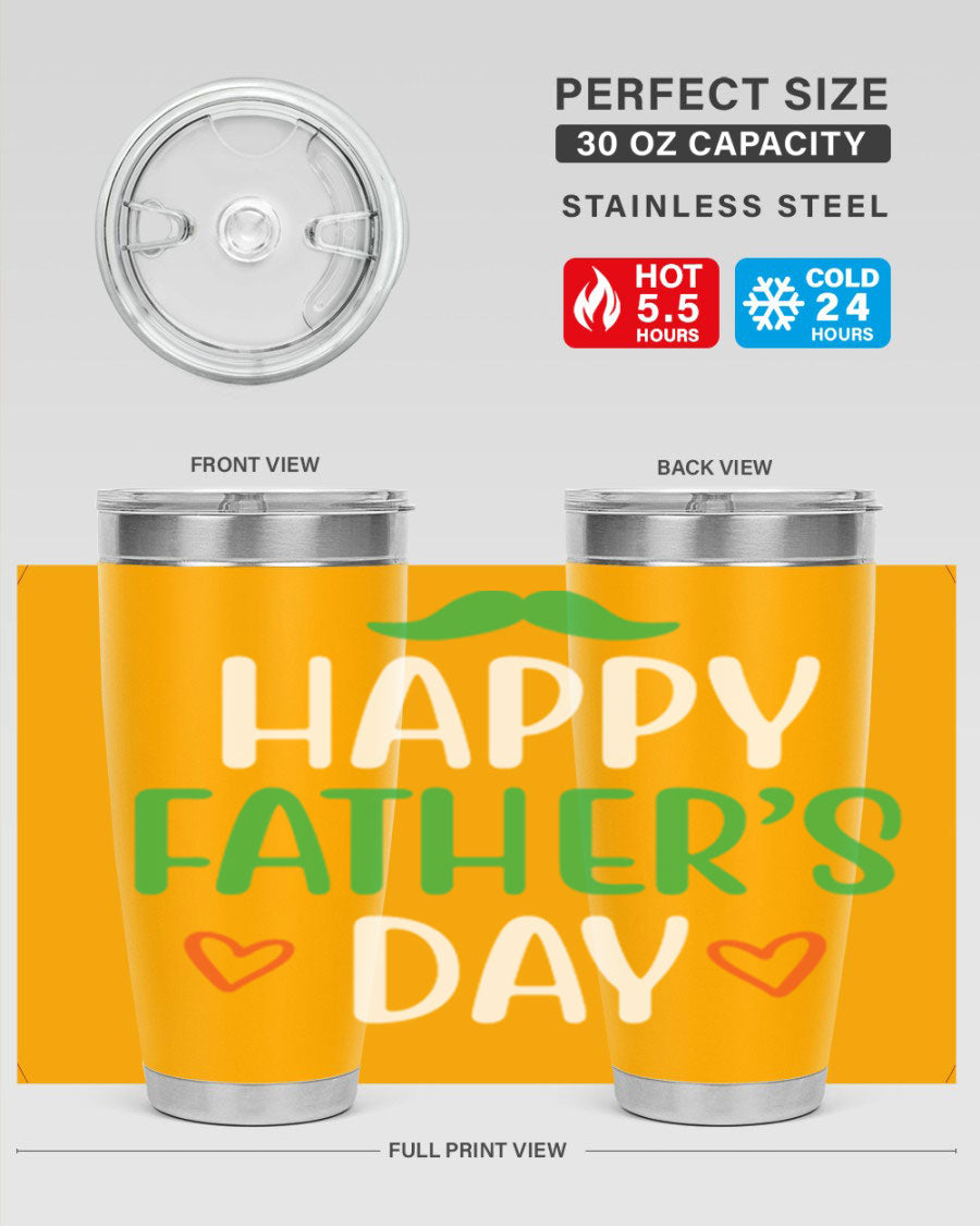 Happy Father's Day 20oz Tumbler made of stainless steel with copper lining, featuring a drink-thru lid, perfect for hot and cold beverages.