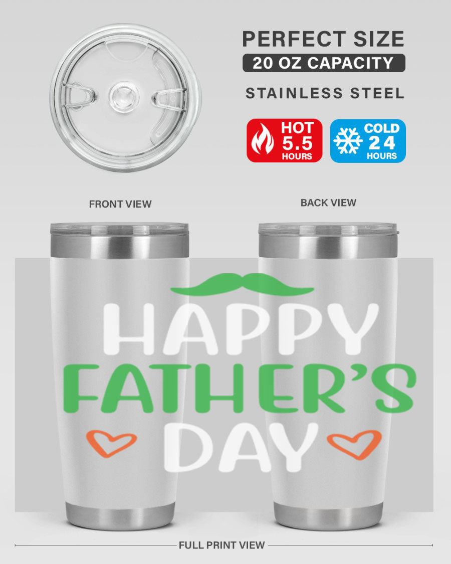 Happy Father's Day 20oz Tumbler made of stainless steel with copper lining, featuring a drink-thru lid, perfect for hot and cold beverages.