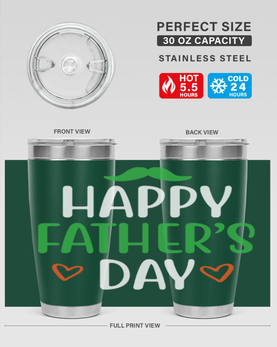 Happy Father's Day 20oz Tumbler made of stainless steel with copper lining, featuring a drink-thru lid, perfect for hot and cold beverages.