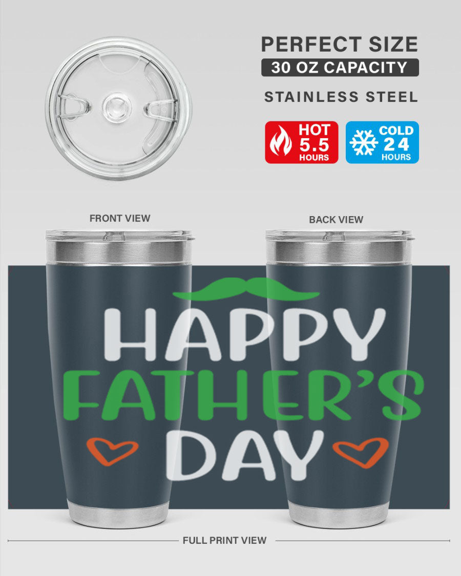 Happy Father's Day 20oz Tumbler made of stainless steel with copper lining, featuring a drink-thru lid, perfect for hot and cold beverages.