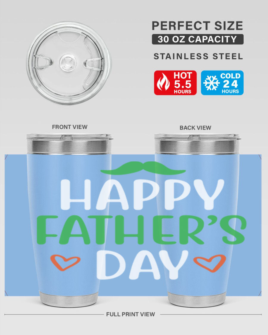 Happy Father's Day 20oz Tumbler made of stainless steel with copper lining, featuring a drink-thru lid, perfect for hot and cold beverages.