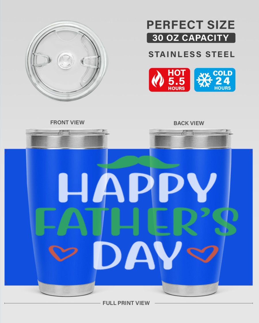 Happy Father's Day 20oz Tumbler made of stainless steel with copper lining, featuring a drink-thru lid, perfect for hot and cold beverages.