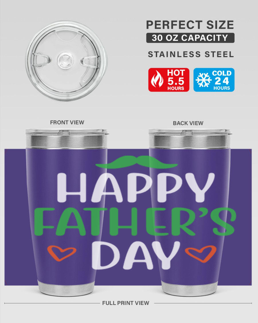 Happy Father's Day 20oz Tumbler made of stainless steel with copper lining, featuring a drink-thru lid, perfect for hot and cold beverages.