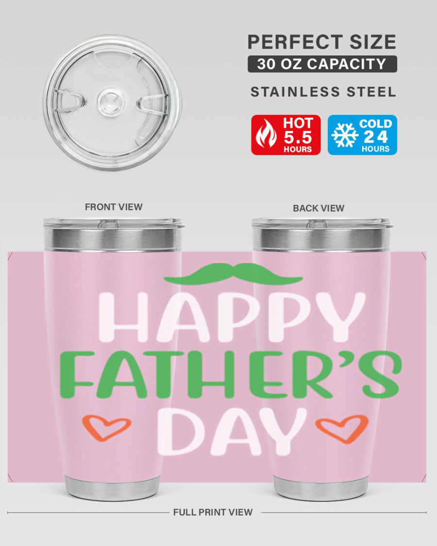 Happy Father's Day 20oz Tumbler made of stainless steel with copper lining, featuring a drink-thru lid, perfect for hot and cold beverages.