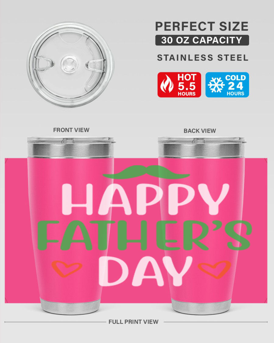 Happy Father's Day 20oz Tumbler made of stainless steel with copper lining, featuring a drink-thru lid, perfect for hot and cold beverages.