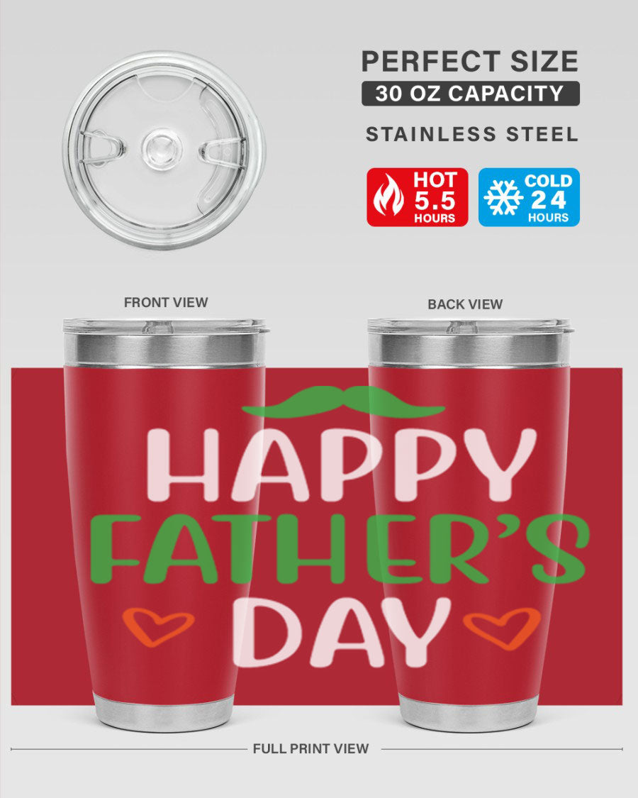 Happy Father's Day 20oz Tumbler made of stainless steel with copper lining, featuring a drink-thru lid, perfect for hot and cold beverages.