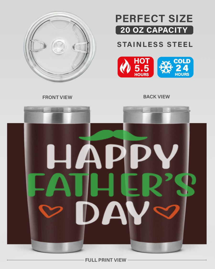 Happy Father's Day 20oz Tumbler made of stainless steel with copper lining, featuring a drink-thru lid, perfect for hot and cold beverages.