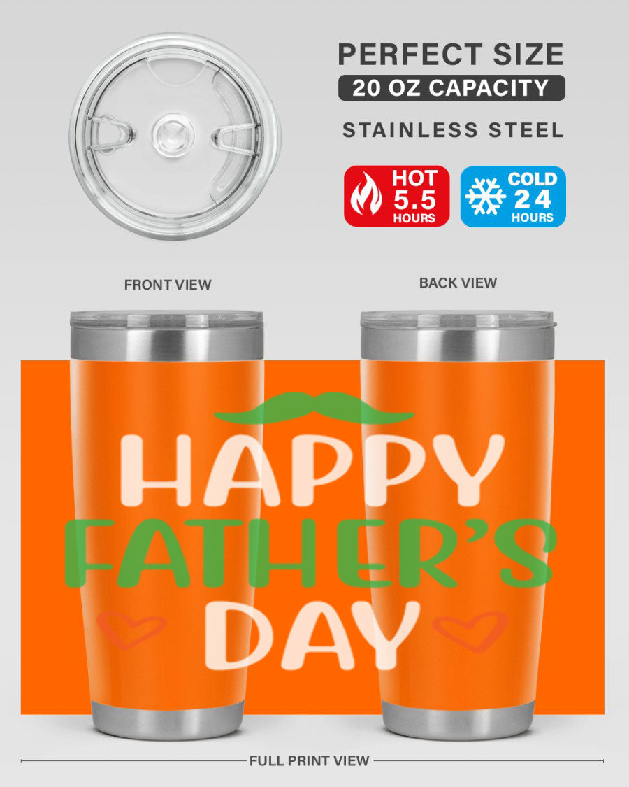 Happy Father's Day 20oz Tumbler made of stainless steel with copper lining, featuring a drink-thru lid, perfect for hot and cold beverages.