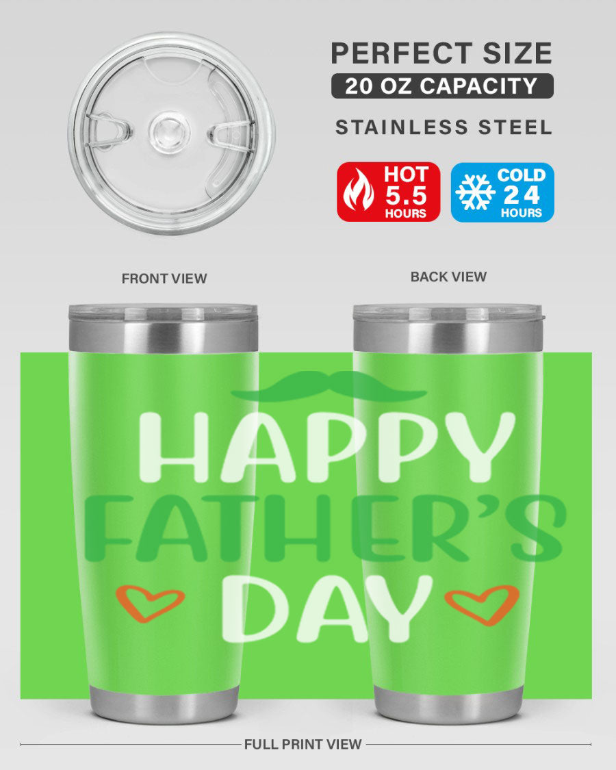 Happy Father's Day 20oz Tumbler made of stainless steel with copper lining, featuring a drink-thru lid, perfect for hot and cold beverages.
